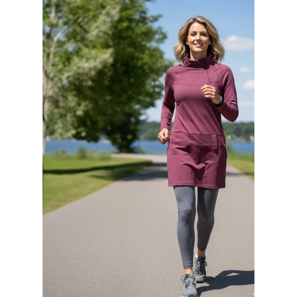 LOLE EVOLT Mock Neck Zipper Stretch Dress Tunic Top Exercise Pockets Fitted